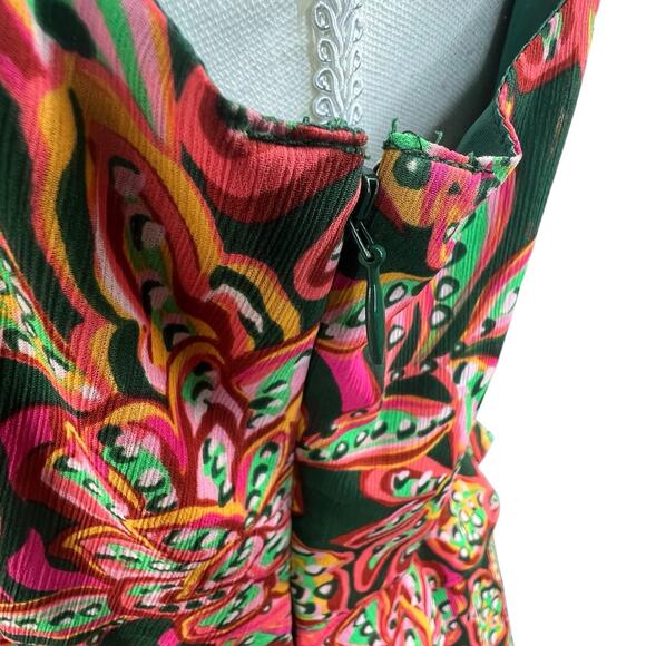 J Crew Green Orange Floral Ruffle V-neck Tiered Dress Size 4 - Picture 13 of 16